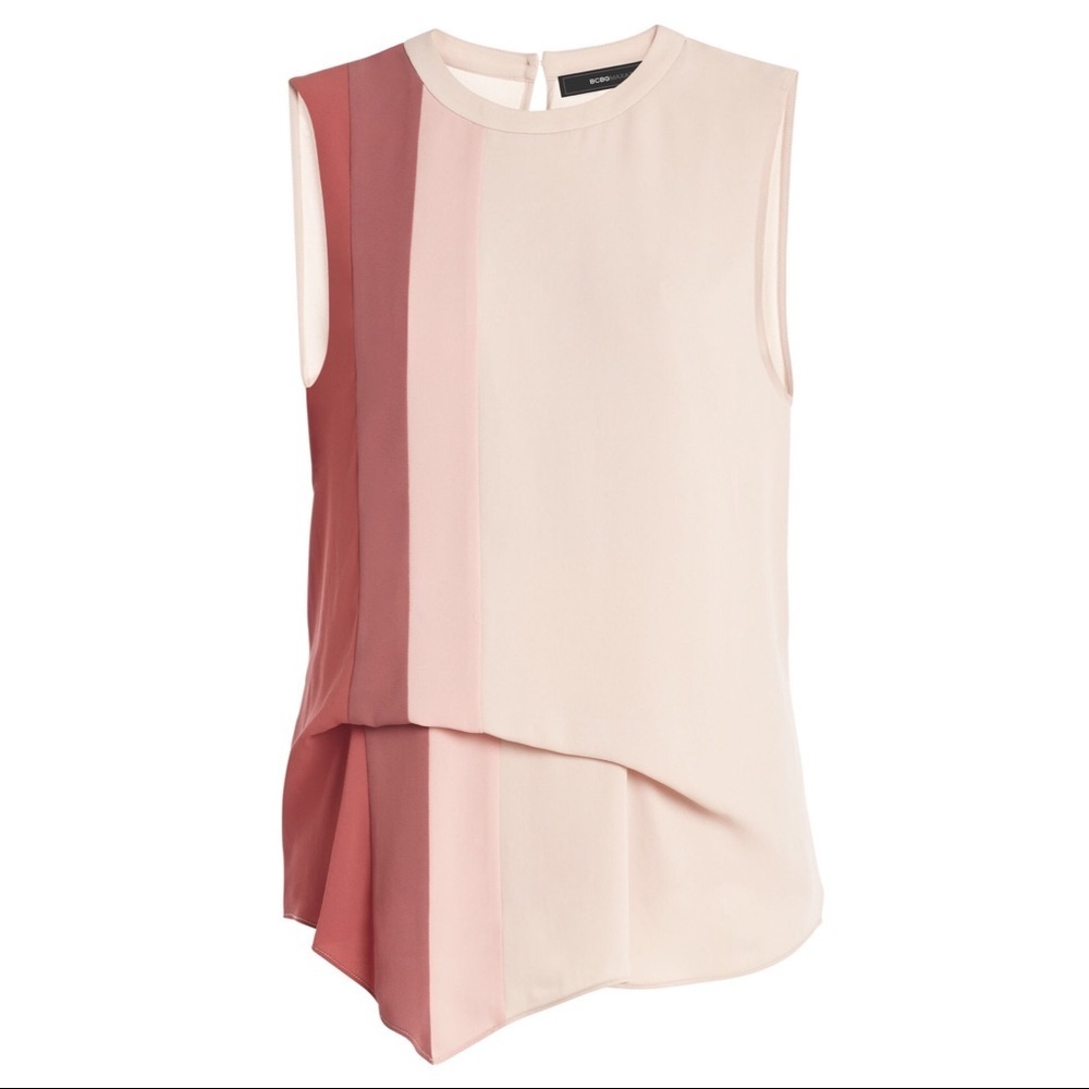 BCBGMAXAZRIA ColorBlock Draped Blouse Top Career Formal Maroon Beige Modern XXS - Picture 4 of 7